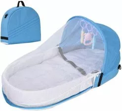 Augro Lit De Voyage, Lit Pliable Avec Moustiquaire, Coton Moustiquaire Respirant Mosquito Répulsif Portable, Bleu