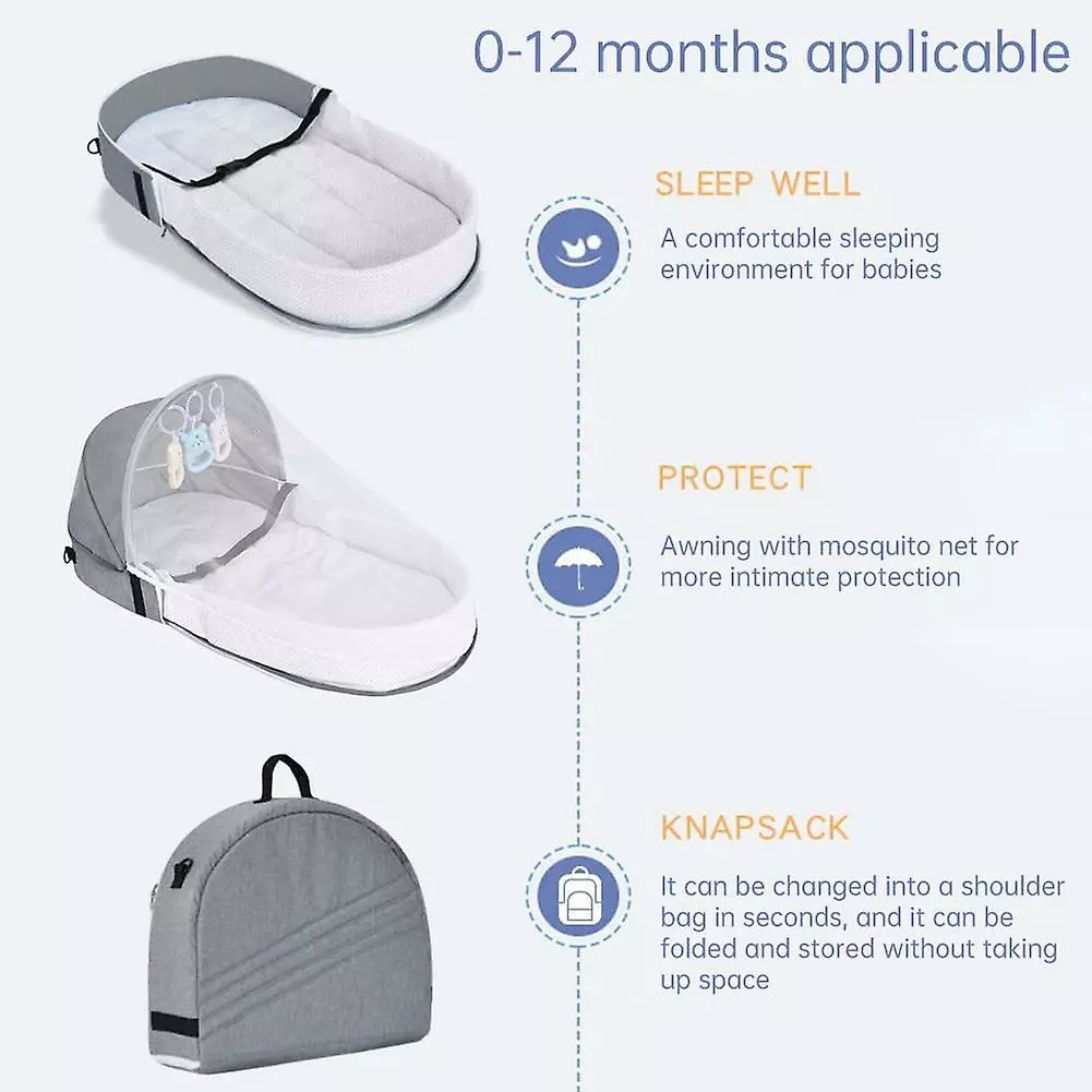 Augro Lit De Voyage Pour Bébé Avec Moustiquaire, Moustiquaire Pliable Coton Mignon Répulsif Contre Les Moustiques Lit Portable (gris) 4 Augro Lit De Voyage Pour Bébé Avec Moustiquaire, Moustiquaire Pliable Coton Mignon Répulsif Contre Les Moustiques Lit Portable (gris) – Image 2