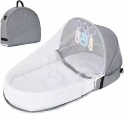 Unbranded Lit De Voyage Pour Bébé Avec Moustiquaire, Moustiquaire Pliable Coton Mignon Répulsif Contre Les Moustiques Lit Portable (gris)