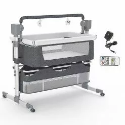 Unbranded Berceau électrique Pour Nouveau-né, 3 Minuteries 5 Modes De Balançoire Berceau, Lit De Voyage De Chevet Réglable En Hauteur