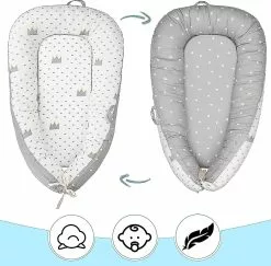 Mryenc Réducteur De Lit Bébé, Réducteur De Lit Bébé, Cocon De Nid De Bébé Pour Nouveau-né Coussin De Bébé Berceau De Voyage Portable (couronne Grise) -Promos Poussettes Boutique 597436618 max
