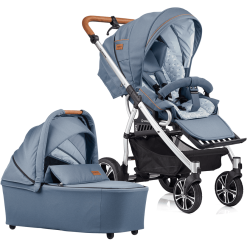 GESSLEIN Poussette Duo Combinée 2en1 F4 Air+, Bleu Moyen/palmier
