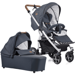 GESSLEIN Poussette Duo Combinée 2en1 F4 Air+, Mélange Bleu Marine
