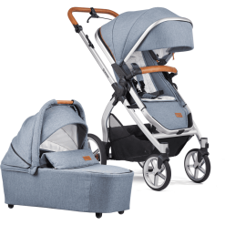 GESSLEIN Poussette Duo Combinée 2en1 FX4 Life, Mélange Bleu Glacier/étoile